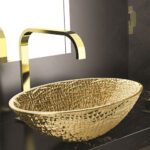 Glass Design Ice Oval Crystal Gold Basin
