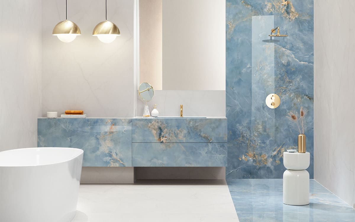 Apolina TARA BLUE STONE　5-7y Aquamarine Blue Polished Porcelain 1198x2748mm